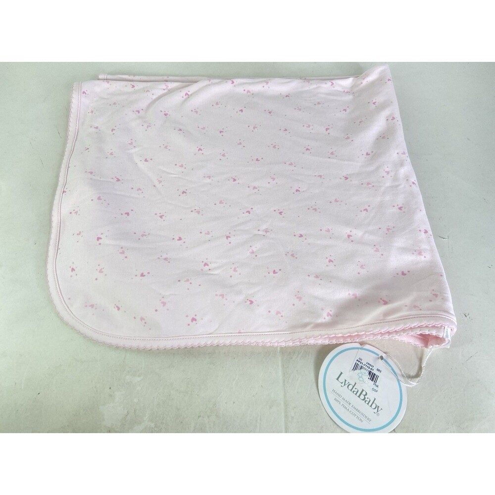 Lyda Baby Girls Pima Cotton Pink Hearts Blanket Soft Knit Hand Made Embroidery